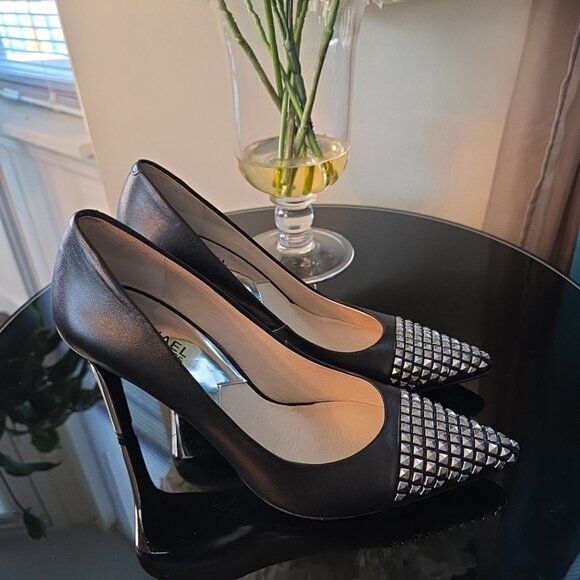 Michael Kors Women's Leather Black Studded Toe Show Stopper Stilettos - Picture 3 of 7
